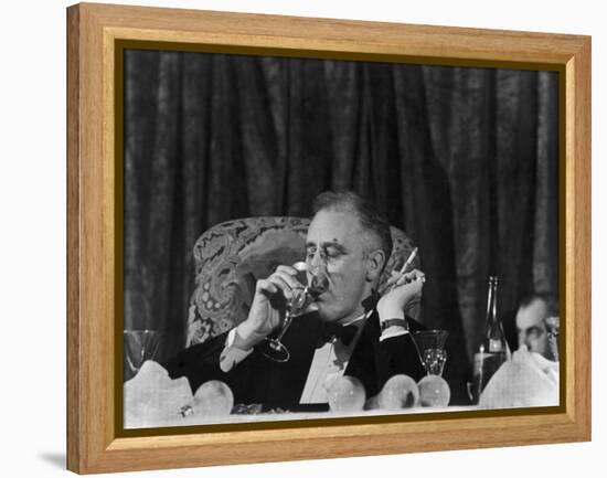 Pres. Franklin Roosevelt Drinking Wine and Smoking a Cigarette During the Jackson Day Dinner-null-Framed Premier Image Canvas