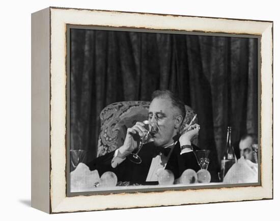 Pres. Franklin Roosevelt Drinking Wine and Smoking a Cigarette During the Jackson Day Dinner-null-Framed Premier Image Canvas