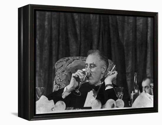 Pres. Franklin Roosevelt Drinking Wine and Smoking a Cigarette During the Jackson Day Dinner-null-Framed Premier Image Canvas