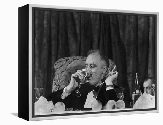 Pres. Franklin Roosevelt Drinking Wine and Smoking a Cigarette During the Jackson Day Dinner-null-Framed Premier Image Canvas