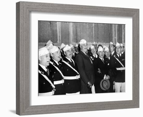 Pres Franklin Roosevelt Singing 'Home on the Range' with American Legion Glee Club of Syracuse, NY-null-Framed Photo