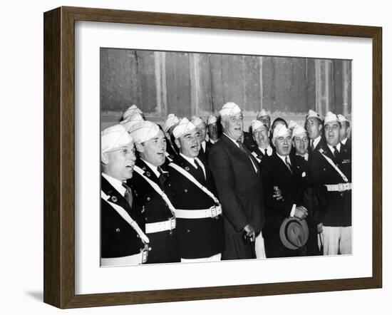 Pres Franklin Roosevelt Singing 'Home on the Range' with American Legion Glee Club of Syracuse, NY-null-Framed Photo