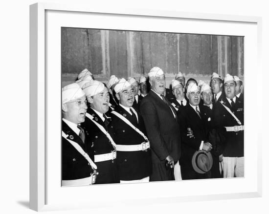 Pres Franklin Roosevelt Singing 'Home on the Range' with American Legion Glee Club of Syracuse, NY-null-Framed Photo