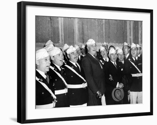 Pres Franklin Roosevelt Singing 'Home on the Range' with American Legion Glee Club of Syracuse, NY-null-Framed Photo