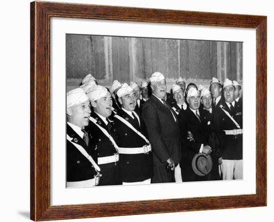 Pres Franklin Roosevelt Singing 'Home on the Range' with American Legion Glee Club of Syracuse, NY-null-Framed Photo