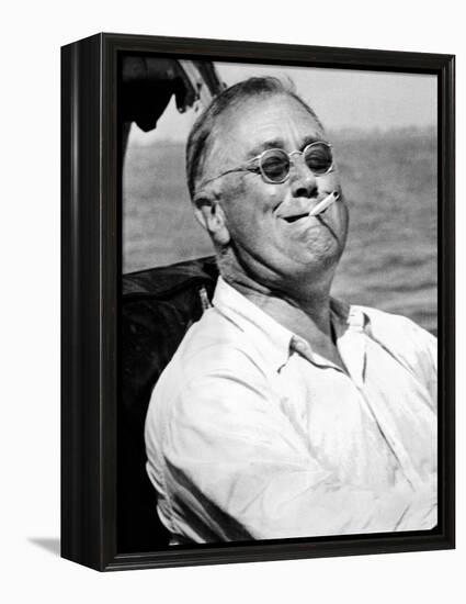 Pres Franklin Roosevelt Smokes Cigarette and Fishing During Vacation on Gulf of Mexico, May 10 1937-null-Framed Stretched Canvas