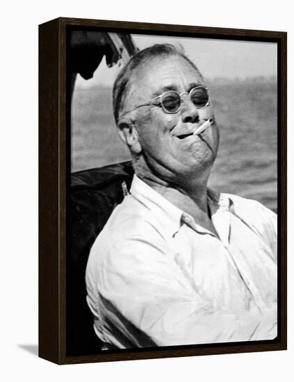 Pres Franklin Roosevelt Smokes Cigarette and Fishing During Vacation on Gulf of Mexico, May 10 1937-null-Framed Stretched Canvas