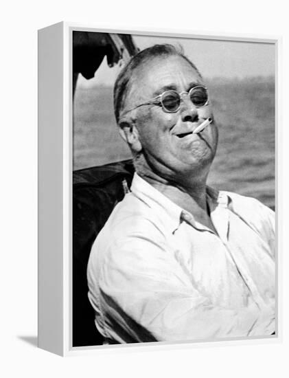 Pres Franklin Roosevelt Smokes Cigarette and Fishing During Vacation on Gulf of Mexico, May 10 1937-null-Framed Stretched Canvas