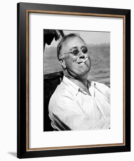 Pres Franklin Roosevelt Smokes Cigarette and Fishing During Vacation on Gulf of Mexico, May 10 1937-null-Framed Photo