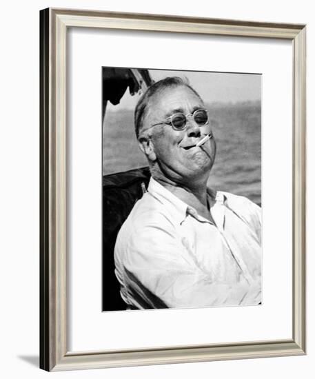 Pres Franklin Roosevelt Smokes Cigarette and Fishing During Vacation on Gulf of Mexico, May 10 1937-null-Framed Photo