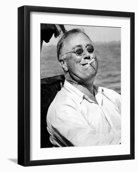 Pres Franklin Roosevelt Smokes Cigarette and Fishing During Vacation on Gulf of Mexico, May 10 1937-null-Framed Photo