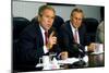 Pres. George W. Bush and Donald Rumsfeld Meet with Press on Sept. 17, 2001-null-Mounted Photo