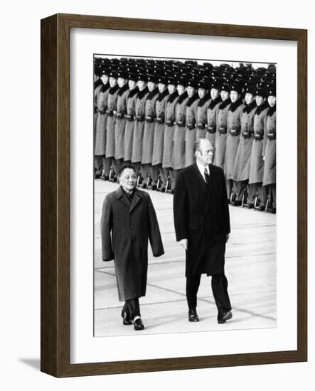 Pres Gerald Ford Walks with China's Vice Premier Deng Xiaoping During Visit to China, Dec 5, 1975-null-Framed Photo