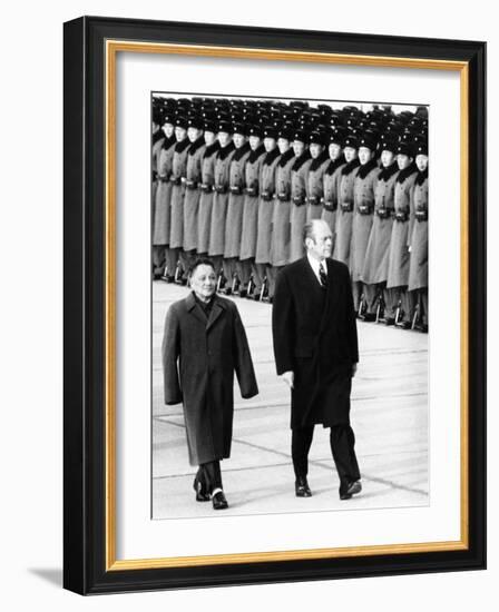 Pres Gerald Ford Walks with China's Vice Premier Deng Xiaoping During Visit to China, Dec 5, 1975-null-Framed Photo