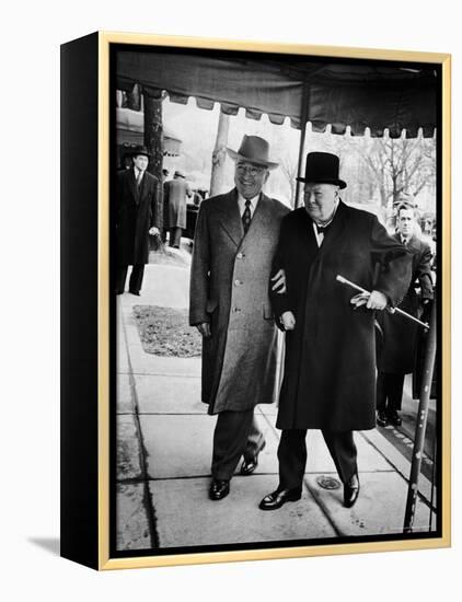 Pres. Harry Truman Walking Arm-In-Arm with British Prime Minister Winston Churchill, Blair House-George Skadding-Framed Premier Image Canvas