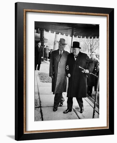 Pres. Harry Truman Walking Arm-In-Arm with British Prime Minister Winston Churchill, Blair House-George Skadding-Framed Photographic Print