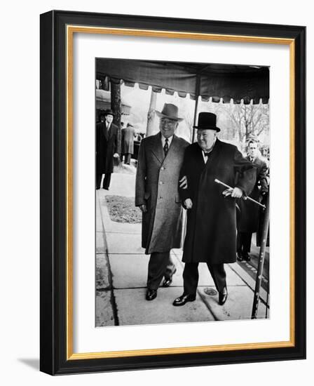 Pres. Harry Truman Walking Arm-In-Arm with British Prime Minister Winston Churchill, Blair House-George Skadding-Framed Photographic Print