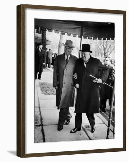 Pres. Harry Truman Walking Arm-In-Arm with British Prime Minister Winston Churchill, Blair House-George Skadding-Framed Photographic Print