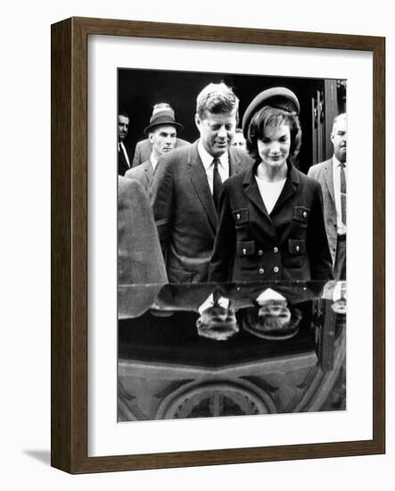 Pres John and Jacqueline Kennedy Leaving Newport's St Mary's Church Where They Attended Mass-null-Framed Photo