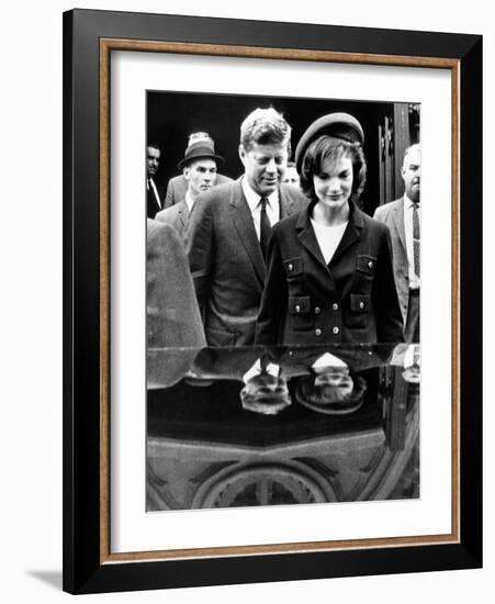 Pres John and Jacqueline Kennedy Leaving Newport's St Mary's Church Where They Attended Mass-null-Framed Photo