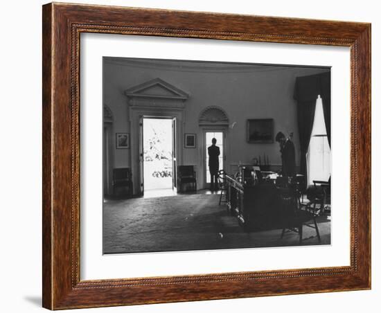 Pres. John F. Kennedy and Attorney Gen. Robert F. Kennedy Conferring in the Oval Office-null-Framed Photographic Print