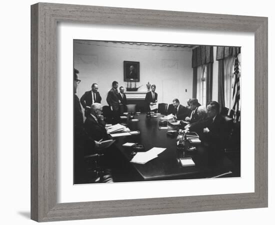 Pres. John F. Kennedy and Cabinet During Steel Crisis in the Cabinet Room-null-Framed Photographic Print