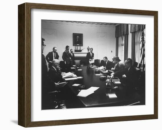 Pres. John F. Kennedy and Cabinet During Steel Crisis in the Cabinet Room-null-Framed Photographic Print