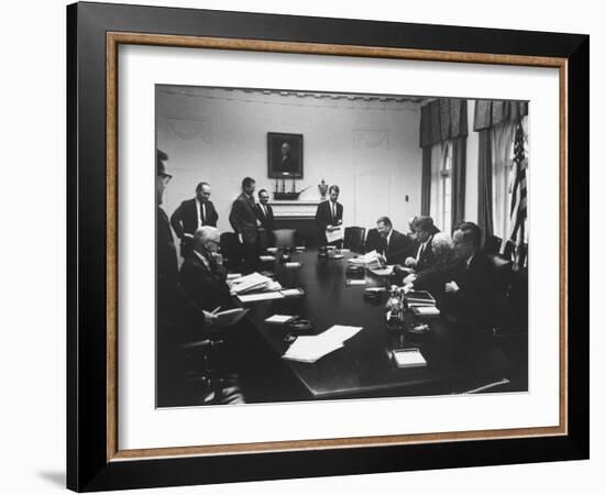 Pres. John F. Kennedy and Cabinet During Steel Crisis in the Cabinet Room-null-Framed Photographic Print