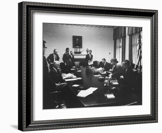 Pres. John F. Kennedy and Cabinet During Steel Crisis in the Cabinet Room-null-Framed Photographic Print