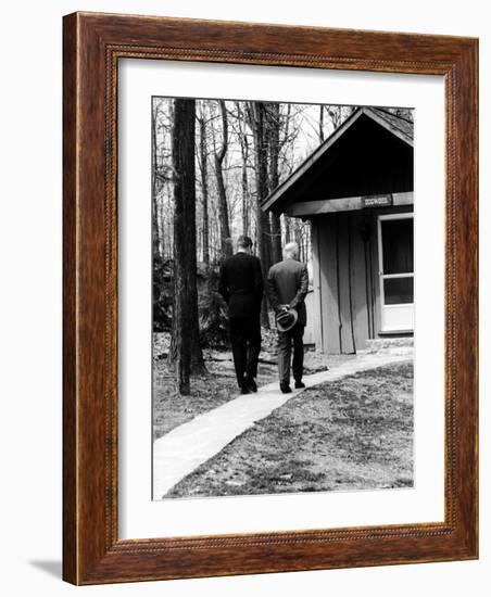 Pres. John F. Kennedy and Dwight D. Eisenhower at Camp David Discussing Cuba-null-Framed Photographic Print