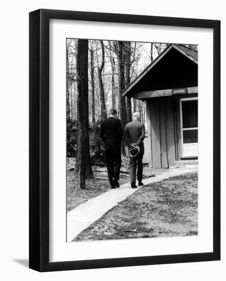 Pres. John F. Kennedy and Dwight D. Eisenhower at Camp David Discussing Cuba-null-Framed Photographic Print