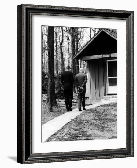 Pres. John F. Kennedy and Dwight D. Eisenhower at Camp David Discussing Cuba-null-Framed Photographic Print