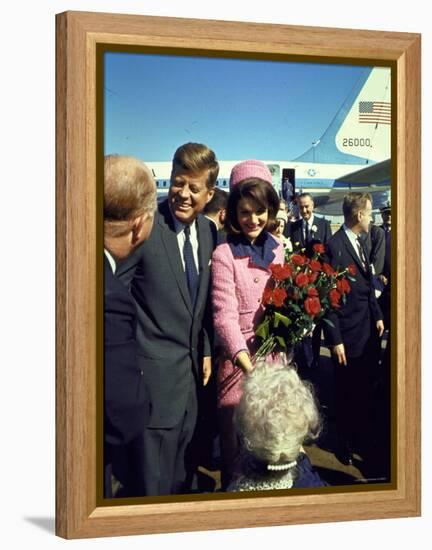 Pres. John F. Kennedy and Wife Jackie Arriving at Love Field, Campaign Tour with VP Lyndon Johnson-Art Rickerby-Framed Premier Image Canvas