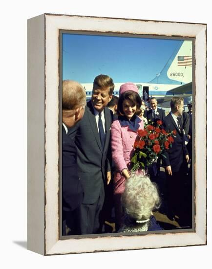 Pres. John F. Kennedy and Wife Jackie Arriving at Love Field, Campaign Tour with VP Lyndon Johnson-Art Rickerby-Framed Premier Image Canvas