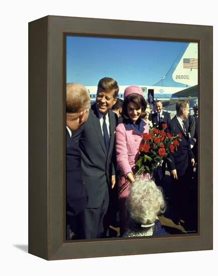 Pres. John F. Kennedy and Wife Jackie Arriving at Love Field, Campaign Tour with VP Lyndon Johnson-Art Rickerby-Framed Premier Image Canvas