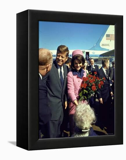 Pres. John F. Kennedy and Wife Jackie Arriving at Love Field, Campaign Tour with VP Lyndon Johnson-Art Rickerby-Framed Premier Image Canvas