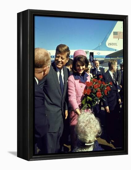 Pres. John F. Kennedy and Wife Jackie Arriving at Love Field, Campaign Tour with VP Lyndon Johnson-Art Rickerby-Framed Premier Image Canvas