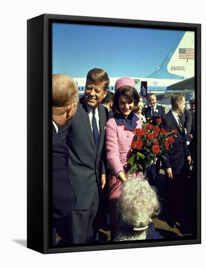 Pres. John F. Kennedy and Wife Jackie Arriving at Love Field, Campaign Tour with VP Lyndon Johnson-Art Rickerby-Framed Premier Image Canvas