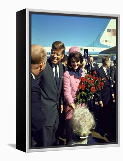 Pres. John F. Kennedy and Wife Jackie Arriving at Love Field, Campaign Tour with VP Lyndon Johnson-Art Rickerby-Framed Premier Image Canvas