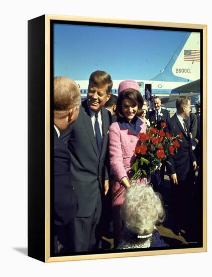 Pres. John F. Kennedy and Wife Jackie Arriving at Love Field, Campaign Tour with VP Lyndon Johnson-Art Rickerby-Framed Premier Image Canvas