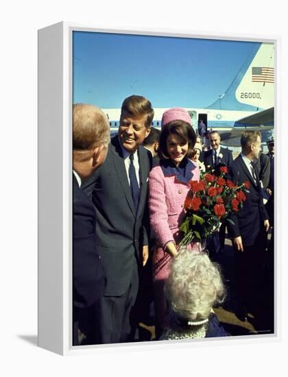 Pres. John F. Kennedy and Wife Jackie Arriving at Love Field, Campaign Tour with VP Lyndon Johnson-Art Rickerby-Framed Premier Image Canvas