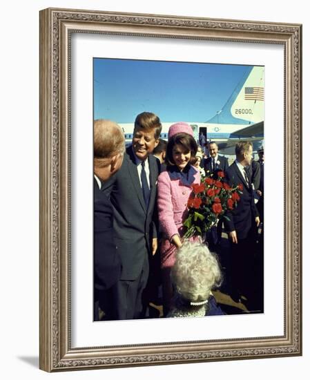 Pres. John F. Kennedy and Wife Jackie Arriving at Love Field, Campaign Tour with VP Lyndon Johnson-Art Rickerby-Framed Photographic Print