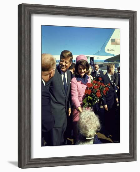 Pres. John F. Kennedy and Wife Jackie Arriving at Love Field, Campaign Tour with VP Lyndon Johnson-Art Rickerby-Framed Photographic Print