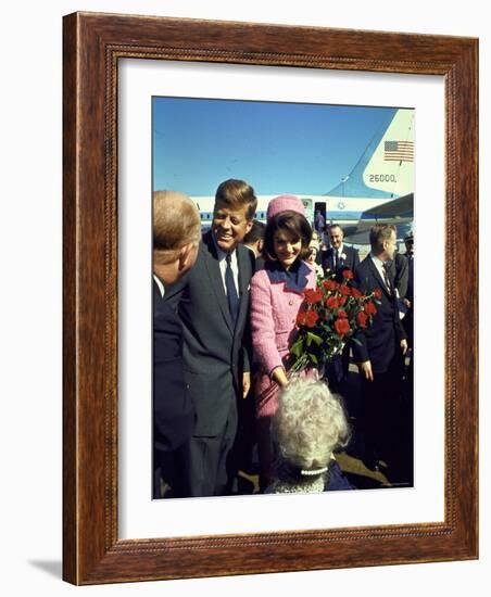 Pres. John F. Kennedy and Wife Jackie Arriving at Love Field, Campaign Tour with VP Lyndon Johnson-Art Rickerby-Framed Photographic Print