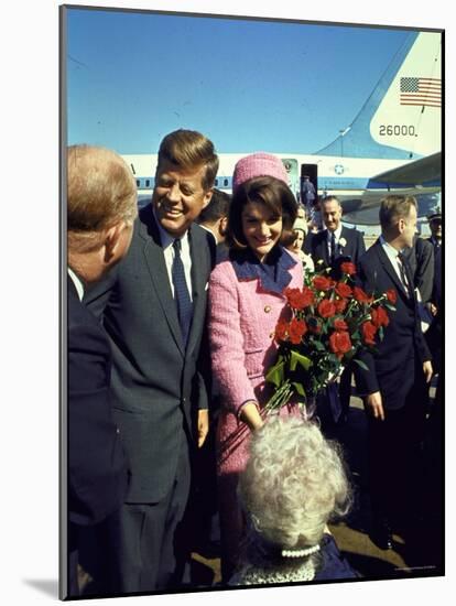 Pres. John F. Kennedy and Wife Jackie Arriving at Love Field, Campaign Tour with VP Lyndon Johnson-Art Rickerby-Mounted Photographic Print