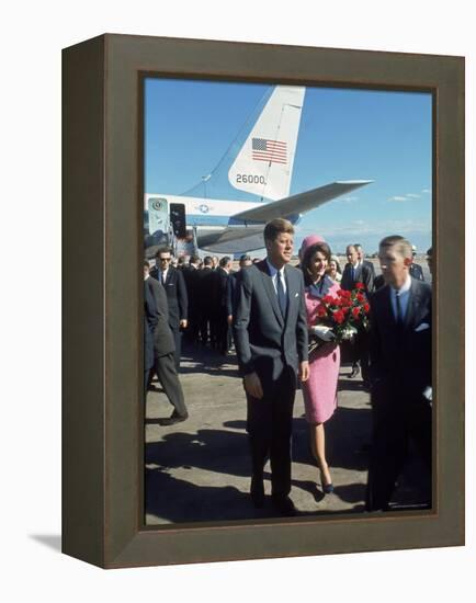 Pres. John F Kennedy and Wife Jackie at Love Field During Campaign Tour on Day of Assassination-Art Rickerby-Framed Premier Image Canvas