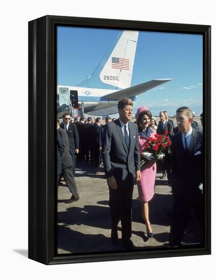 Pres. John F Kennedy and Wife Jackie at Love Field During Campaign Tour on Day of Assassination-Art Rickerby-Framed Premier Image Canvas
