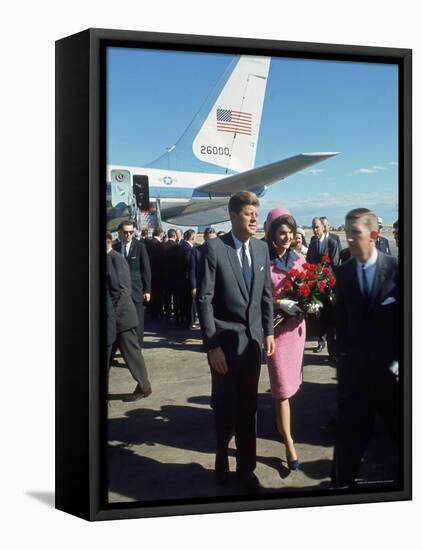 Pres. John F Kennedy and Wife Jackie at Love Field During Campaign Tour on Day of Assassination-Art Rickerby-Framed Premier Image Canvas