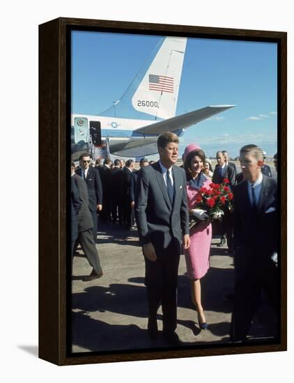 Pres. John F Kennedy and Wife Jackie at Love Field During Campaign Tour on Day of Assassination-Art Rickerby-Framed Premier Image Canvas