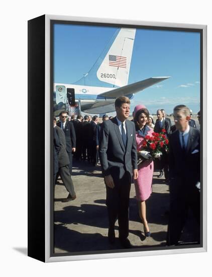 Pres. John F Kennedy and Wife Jackie at Love Field During Campaign Tour on Day of Assassination-Art Rickerby-Framed Premier Image Canvas